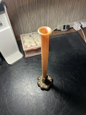 Tiffany Studios Favrile Glass Trumpet Vase Bronze Base