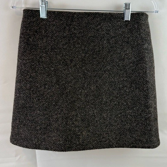 COS Wool Blend Herringbone Mini Skirt Womens 4 Gray Brown Tweed Lined Academia - Image 2 of 4