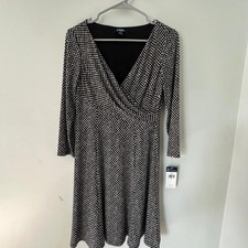 Brand New Chaps Black & White Polka Dot Dress - Size S, Flowy & Fun