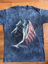 The Mountain T-shirt Top XL Blue Tye Dye Horse Flag American Y2K 2012 Patriotic