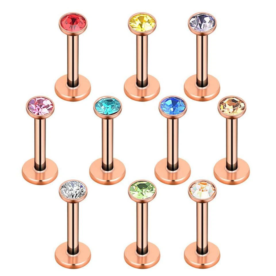 20 peças piercing labial nariz pino língua diamantes coloridos prata alavanca plana 16G - Imagem 2 de 4
