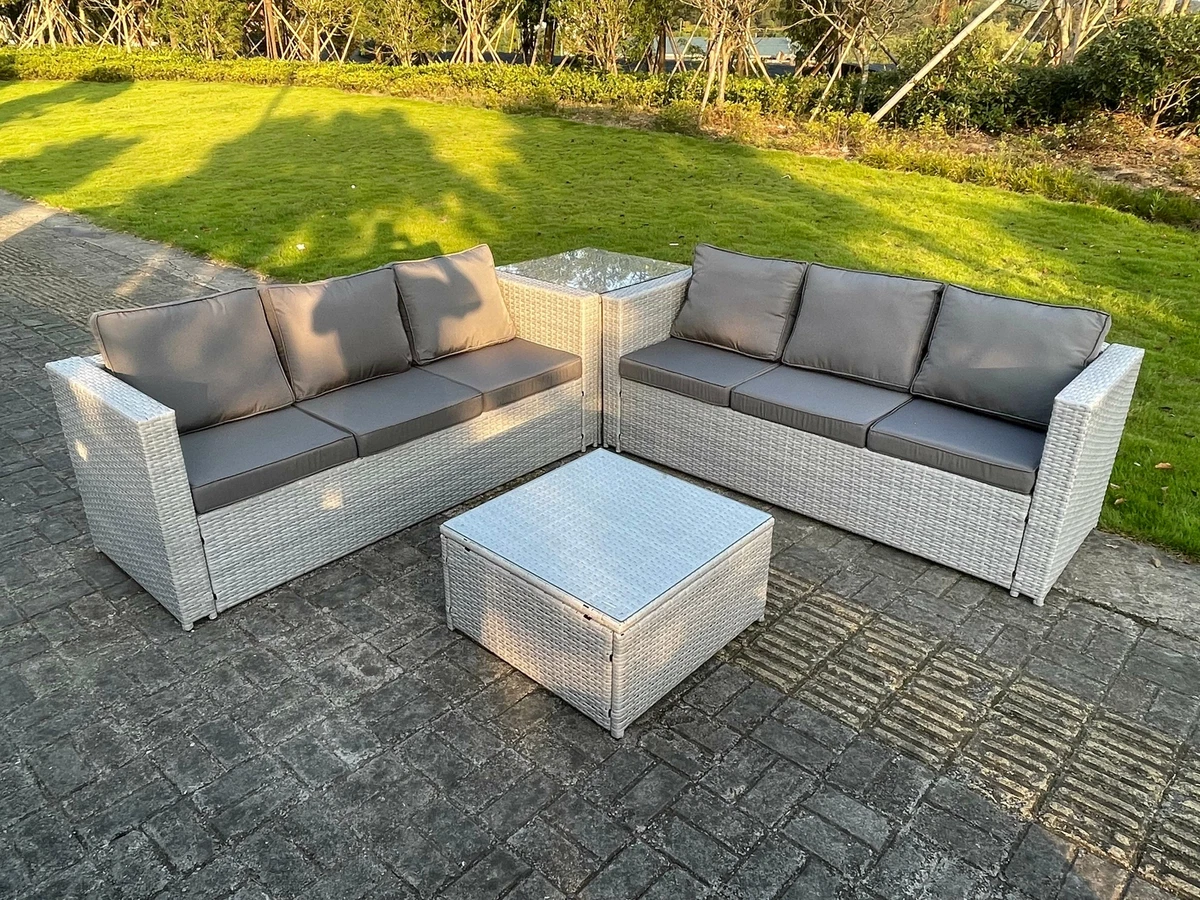 Fimous 6 Seater Wicker Outdoor Rattan Garden Furniture Sets Coffee Table 2 Color