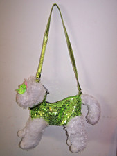 POOCHIE  CO GIRL'S GREEN SEQUIN WHITE CAT PURSE PLUSH KITTY SHOULDER BAG