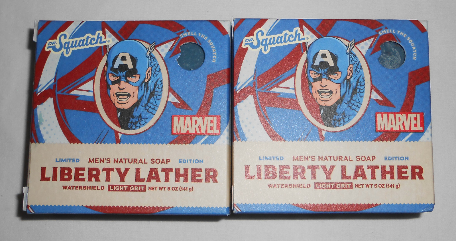 LOT OF 2: New Dr. Squatch Liberty Lather 5oz Bar Soap Light Grit Captain America