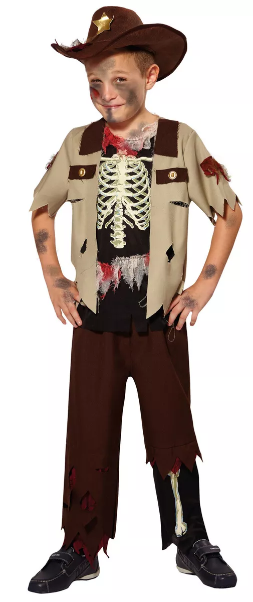 Boys Kids Skeleton Zombie Sheriff Cowboy Halloween Fancy Dress Costume 4 10