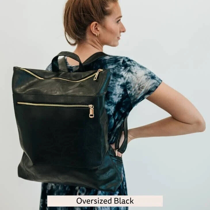 Modern+Chic Reese Trendy Oversized Backpack Everyday Vegan Leather Black $138