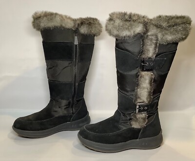Cougar Tamarack Black Leather Suede Textile Faux Fur Winter Boots Womens Sz 6 M