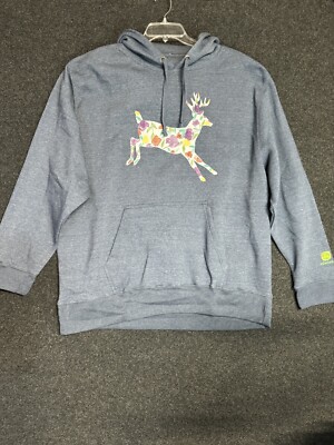 John Deere Charcoal Blue Fleece Hoodie Hooded Sweatshirt Floral Buck Womens 2X