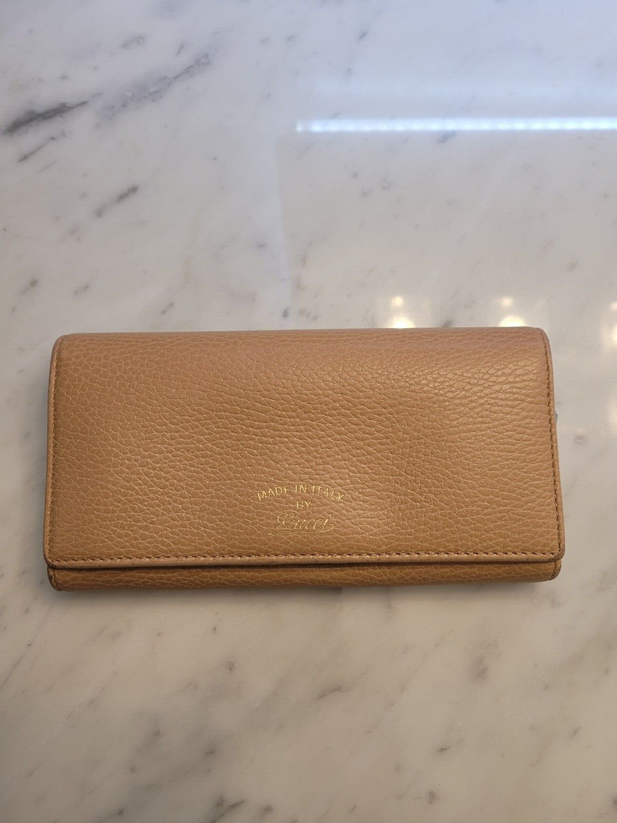 AUTHENTIC GUCCI TAN AND BLUE SWING LEATHER CONTINENTAL WALLET PRE