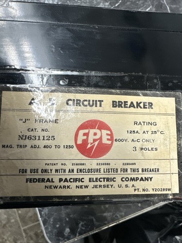 FPE Type NJL NJL631125 3 Pole Phase 125 Amp Circuit Breaker 600V 125A Federal P - Picture 7 of 7
