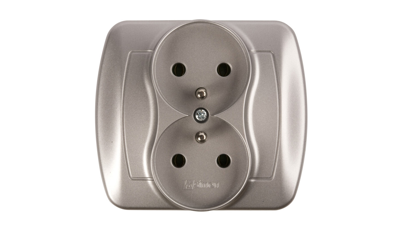 Simon Akord Double socket z / u 16A IP20 metallized aluminum AGZ2 / 26 /T2UK