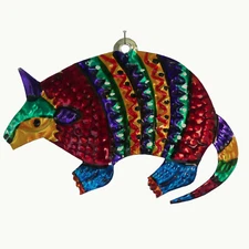 Armadillo Mexican Punched Tin Ornament Southwest Colorful Folk Art Mexico