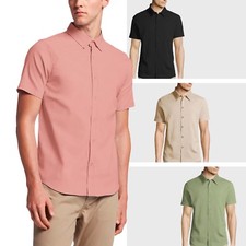 Mens DRESS SHIRTS Solid SHORT SLEEVE Button Down Casual Suit S 2X Shirt Tee