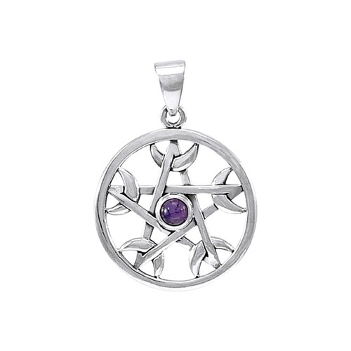 Pentacle Moon Pendant 925 Sterling Silver Gemstone Lunar Pagan Wiccan Jewelry - 第 3/7 張圖片