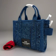 AUTH  NWT Marc Jacobs The Crystal Denim Mini Crossbody Tote In Dark Wash Crystal