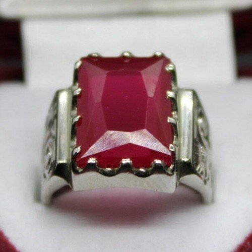 Lab Created Ruby Men Ring Roby Ring Yaqut Ring Ring Handmade Ring - Picture 2 of 10