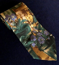 Ermenegildo Zegna Vntg. Floral/Forest Pattern 100 Silk w/ Greens, Gold, Violet