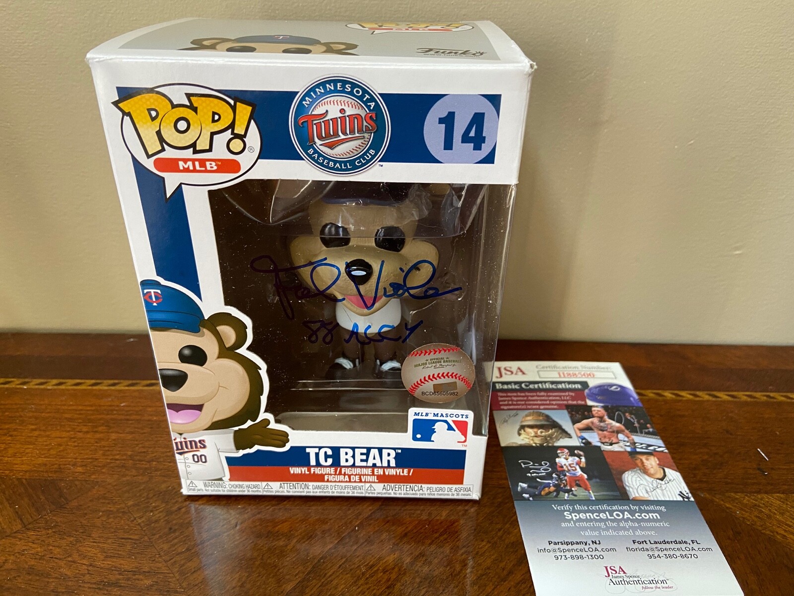 &Quot;Funko Pop Mlb Minnesota Twins &Quot;Tc Bear&Quot; #14 Frank Viola Cy Young Firmado Certificado De Autenticidad Jsa