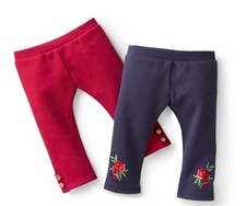 American Girl Janie and Jack Cozy Rose Leggings 2 pair red and blue hanger