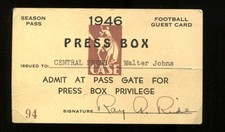 1946 Case Western Reserve University Football Season Press Box Pass 23466