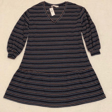 Loft blue peach stripe ruffle dress xsmall NWT