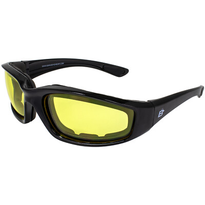 Birdz Eyewear Oriole Padded Motorcycle Riding Sunglasses Black Frame w/ Yellow