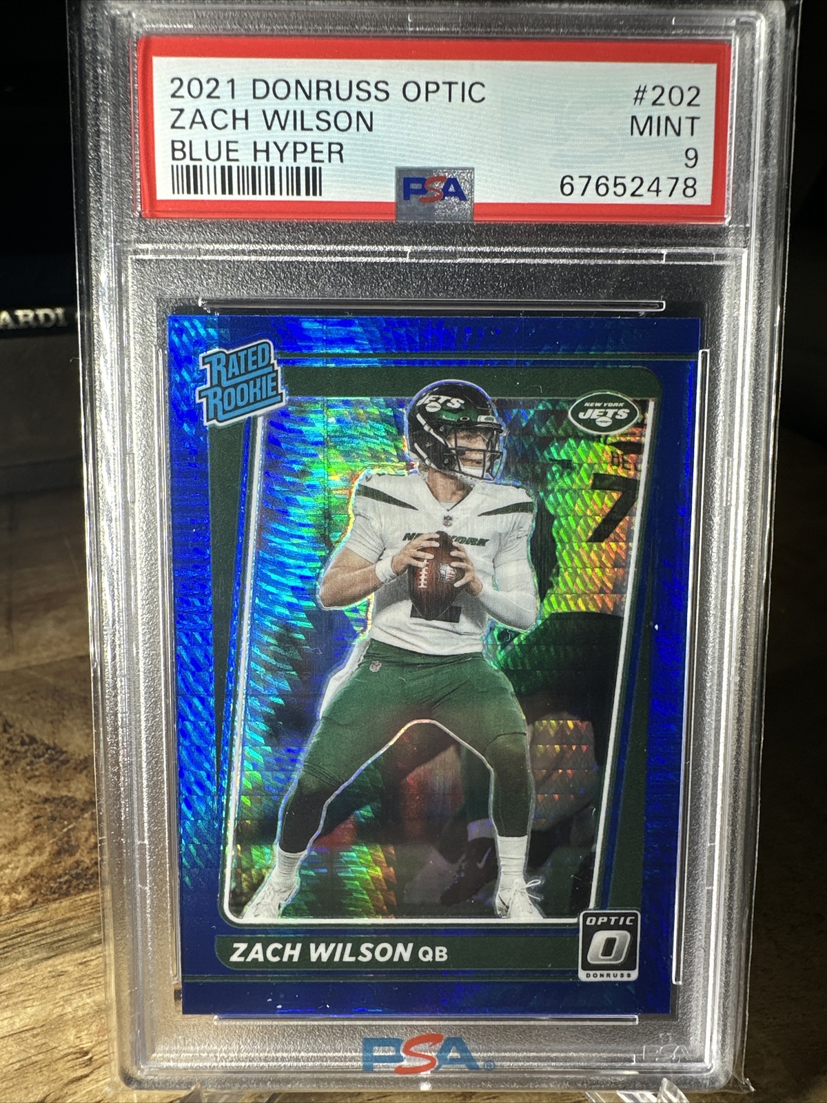 2021 Donruss Optic Rated Rookie Blue Hyper #202 Zach Wilson RC - PSA 9