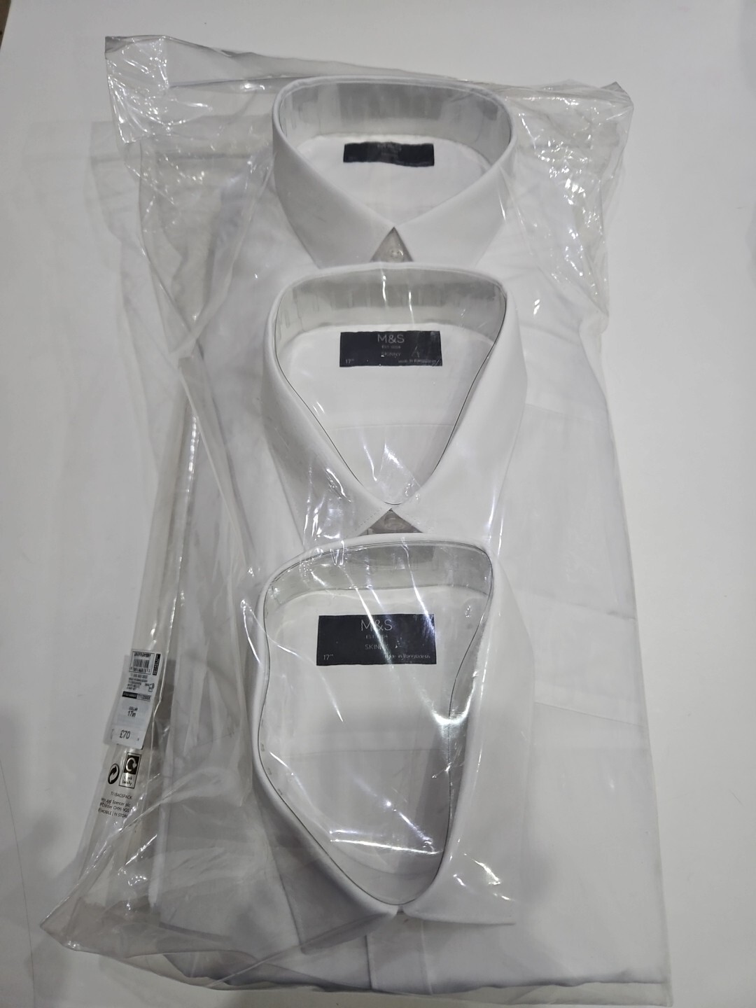 Ex M&S Mens Shirts White PolyCotton Skinny Fit Long Sleeve Size 17 Pack