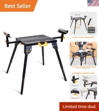 Robust Miter Saw Stand with Sliding Rollers - 300 lbs Capacity, Grid Tabletop