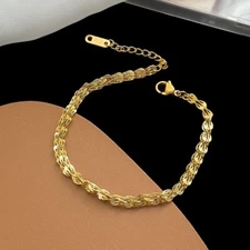 3mm Woman 18K Gold Plated Stainless Steel Starry Sequin Braided Bangle Bracelet