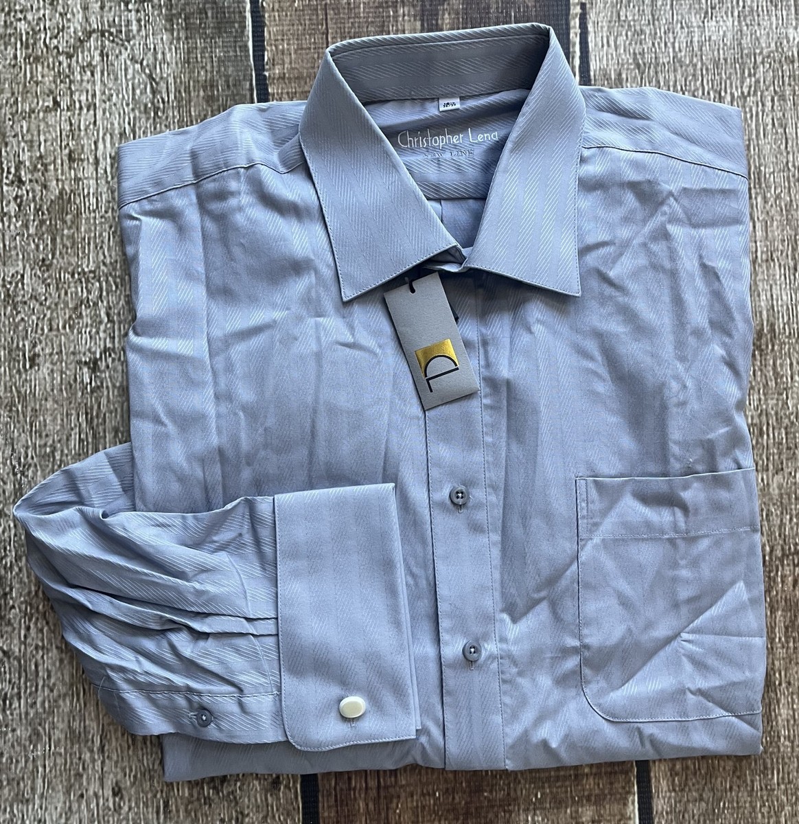 christopher lena dress shirts Mens Slim Fit White Textured Spread French Cuff Wrinkle Free Cotton Dress Shirt, 17 / 32/33