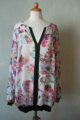 MS Mode Bluse Shirt langarm Blumendruck bunt lang schick Größe 52 