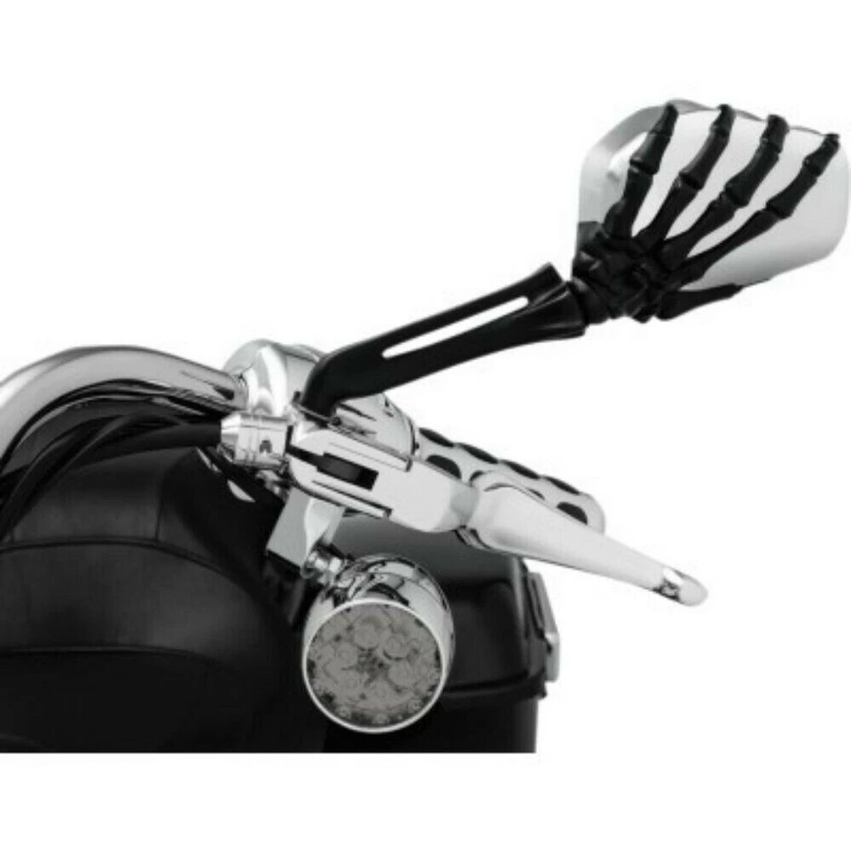 Par de espejos retrovisores de mano Kuryakyn 1764 negro y cromo esqueleto para todas las Harley 65-23 Foto 2 de 2