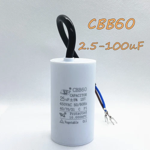 CBB60 START RUN MOTOR CAPACITOR 2.5-100 uF  450VAC 450V Capacitor (Wire) US