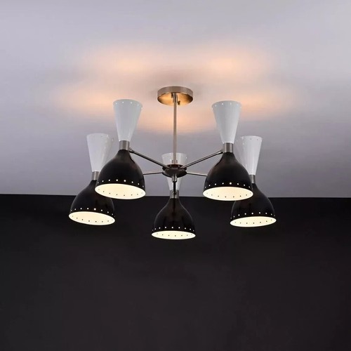 Chandelier 10 Light Italian Pendant Stilnovo Mid Century Brass Ceiling Fixture - Picture 6 of 8