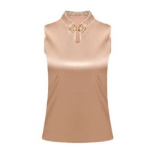 Women Satin Vest Faux Silk Cheongsam Tank Top Stand Collar Shirt Blouse Slim
