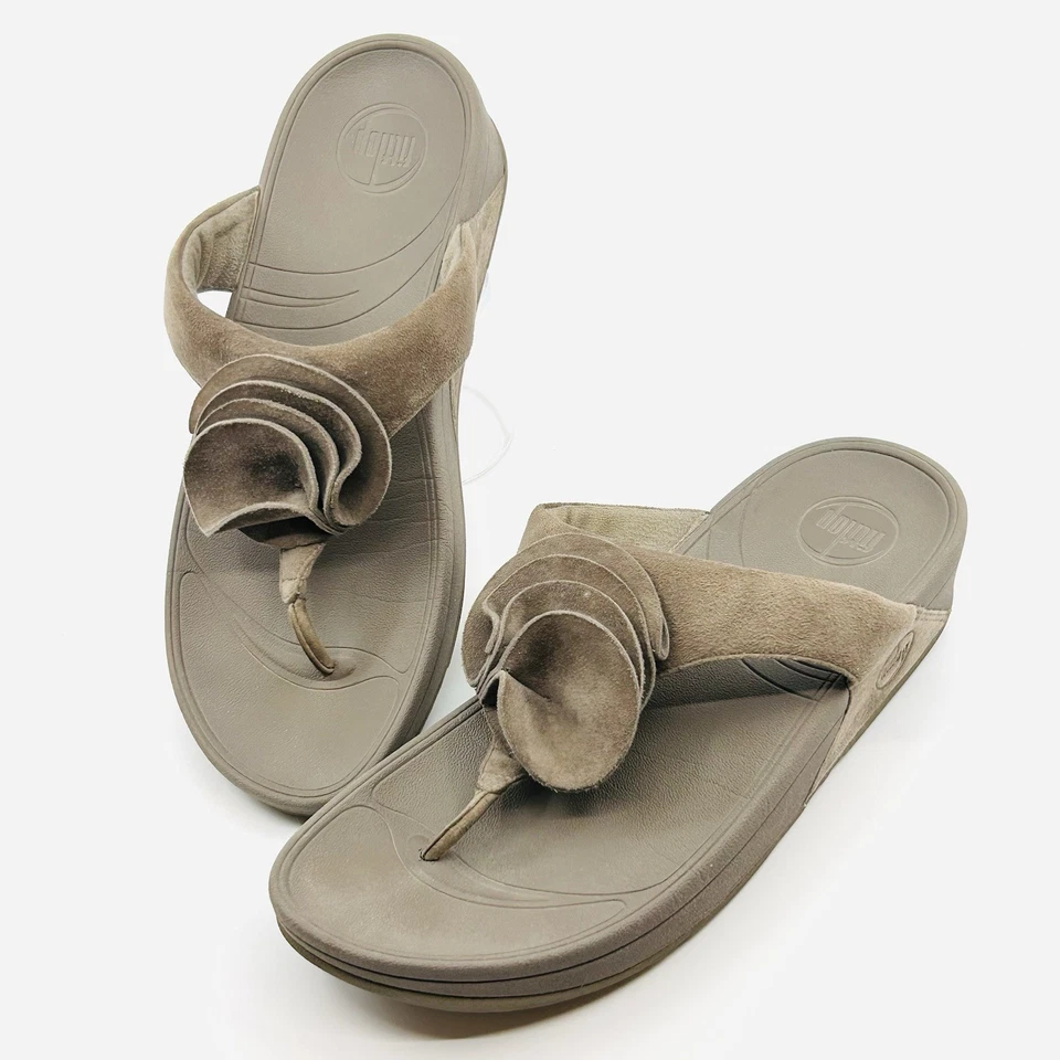 Sandalia Fitflop Beige Gamuza Puntera Mujer Talla 9/41 Playa Verano Comodidad Foto 3 de 4