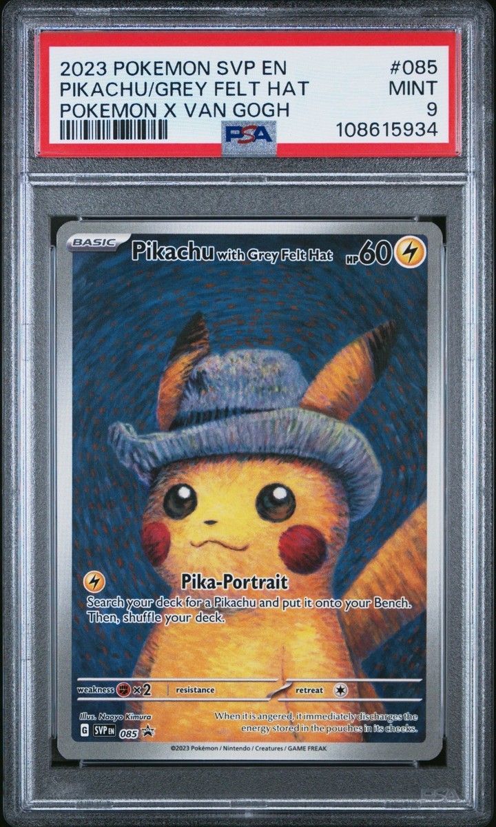 2023 Pokemon x Van Gogh Pikachu with Grey Felt Hat #085 Promo PSA