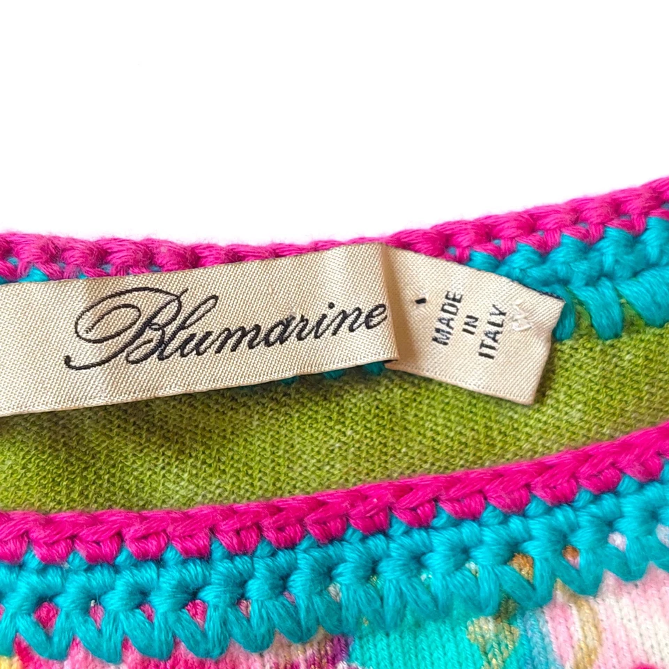 Blumarine Knit Top Made in Italy Chartreuse Green Blouse Short Cap Sleeves M - Image 4 of 4