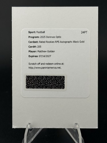 2025 Panini Optic Black Gold Matthew Golden Rookie Prizm Auto /60 REDEMPTION