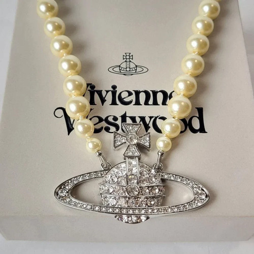 Vivienne Westwood Pearl Necklace Large Orb zircon silver
