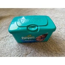Vintage Pampers Natural Aloe Unscented Baby Wipes Tub Container Teal Turquoise