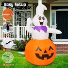 5 FT Halloween Inflatable Cute Pumpkin Ghost Outdoor Decorations Blow Up Yard...