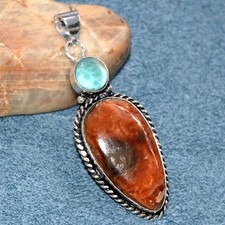 Long Rhodochrosite Larimar 925 Silver Plated Pendant 2.3