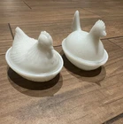 Hazel Atlas HEN ON NEST SET- Vintage, White Milk Glass
