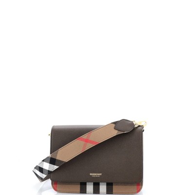 Burberry Mackford Shoulder Bag Leather and House Check Canvas