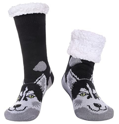 #ad #ad Men#x27;s Slipper Socks Winter Fuzzy Fleece Lined Cozy Thermal Siberian Husky Dog $20.23