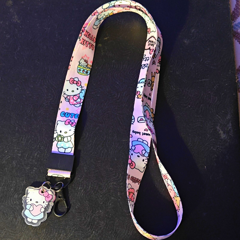 Hello Kitty Sanrio Printed Detachable Lanyard w/ Metal Clip Pink Multicolor