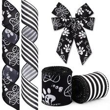 2 Rolls Halloween Ribbon for Wreath Bows Wrapping Gifts Black White Pumpkin P...
