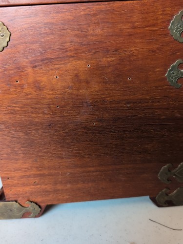 Oriental/Asian Rosewood & Brass Jewelry Box Chest 3 Lined Drawers 14x10x9 - Picture 18 of 23